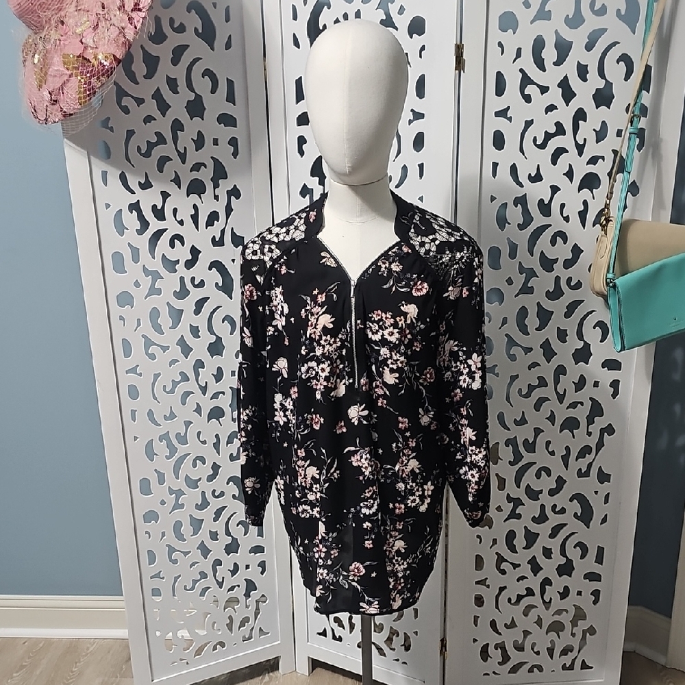 Maurices Black and Pink Floral Blouse